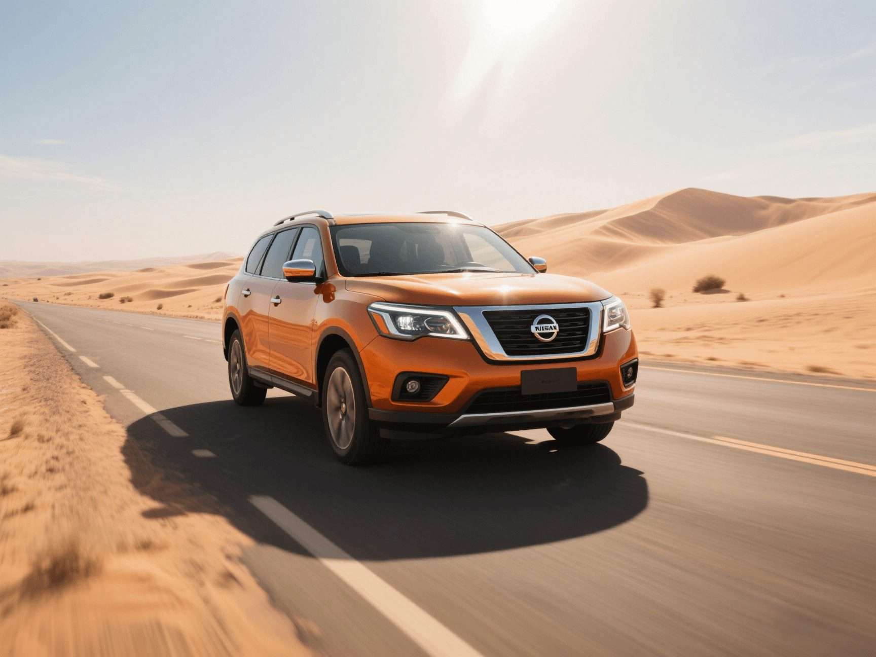 Orange SUV on desert road, ideal auto bensonhurst, pre owned car brooklyn