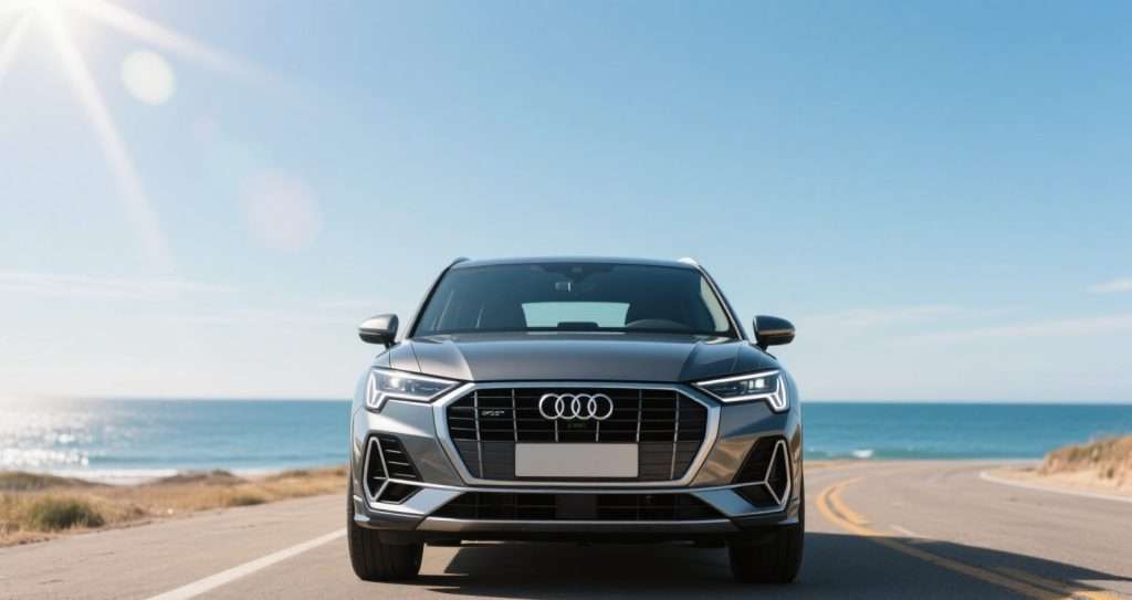 Front view of a luxury car on a coastal road, ideal auto bensonhurst, pre owned car brooklyn