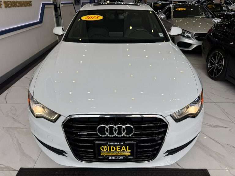 White Audi sedan at Ideal Auto Bensonhurst, pre owned car Brooklyn dealership