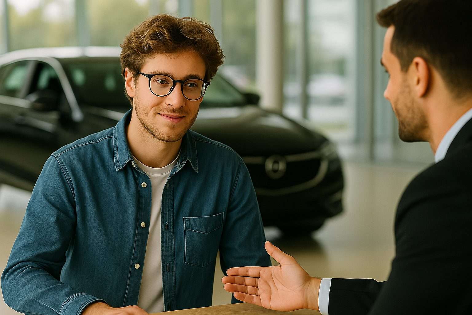 Customer discussing a pre-owned car at Ideal Auto Bensonhurst, Brooklyn