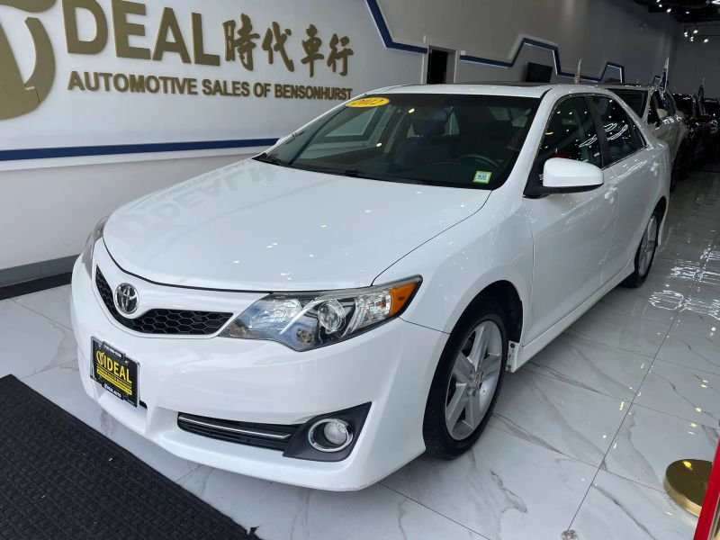 White 2012 Toyota Camry used sedan available at iDeal Auto Sales of Bensonhurst in Brooklyn